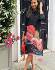 Floral Print Full Pleated Dress In Black