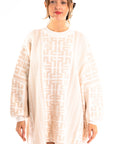Fine knit oversized jumper with monogrammed pattern design in Pink and White