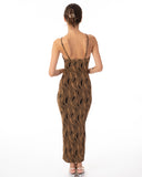 High-neck sleeveless metallic-knit with pattern print maxi dress in Gold