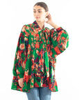 Wild Bloom multi color print oversized shirt with tie up bow design in green