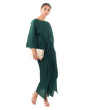 Full Length Pleated maxi dress with cap sleeves in Green