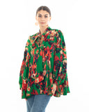 Wild Bloom multi color print oversized shirt with tie up bow design in green
