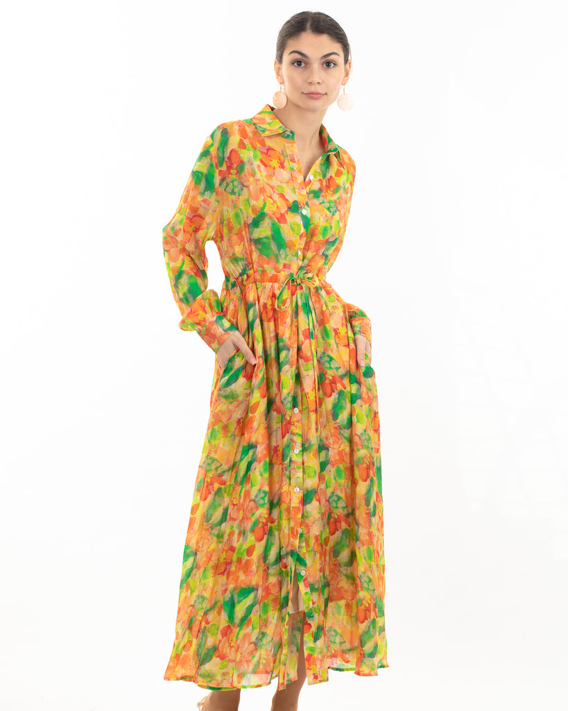 Multi-color Monet print Light Cotton Shirt Dress