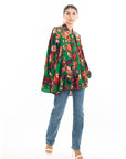 Wild Bloom multi color print oversized shirt with tie up bow design in green