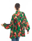Wild Bloom multi color print oversized shirt with tie up bow design in green