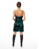 Circle Disc Sequin Strappy Short Dress in Green