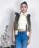 Fuax Fur Short Gilet with removeable hoody in green