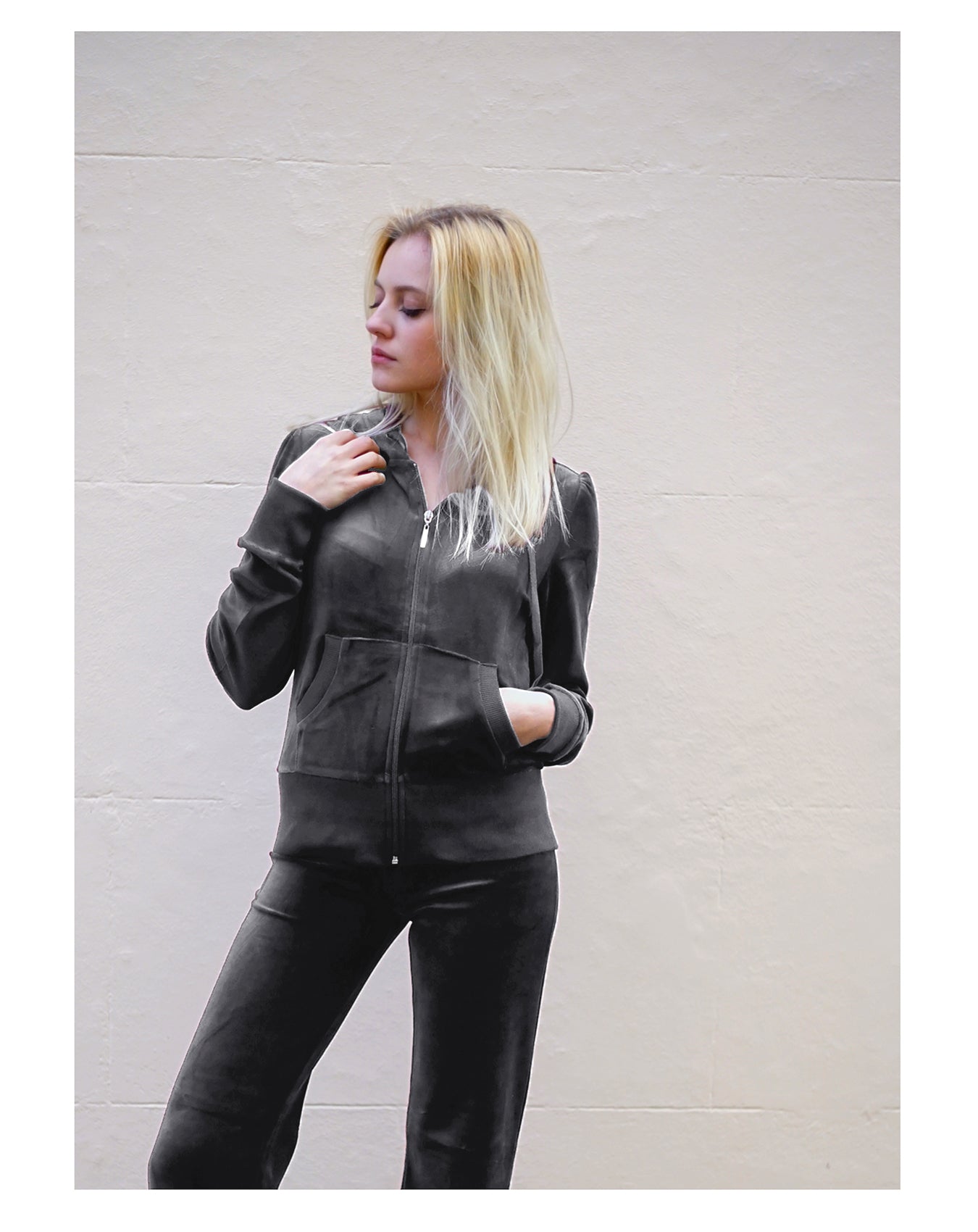 Velour Tracksuits With Hoody (Grey) – CY Boutique