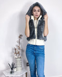 Fuax Fur Short Gilet with removeable hoody in grey