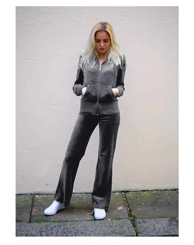 Velour Tracksuits With Hoody (Grey)