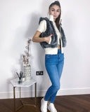 Fuax Fur Short Gilet with removeable hoody in grey