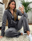 Velour Tracksuits With Hoody (Grey)