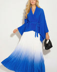 Full pleated Kimono sleeves cardigan top and tie dye print maxi skirt in Royal Blue