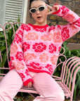 Red And Pink Floral Pattern Soft Knit Jumper