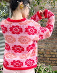 Red And Pink Floral Pattern Soft Knit Jumper