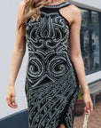 Multi Diamond and Pearl Embellished Open Back Maxi Dress
