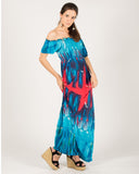 Floral print Off Shoulder maxi dress (Blue)