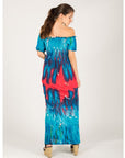 Floral print Off Shoulder maxi dress (Blue)