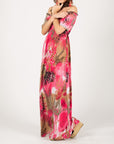 Floral print and leopard print Off Shoulder maxi dress