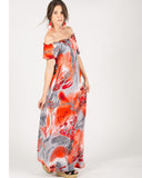 Floral and leopard print Off Shoulder maxi dress