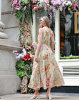 Multi floral print Organza feeling Halter neck maxi dress in Red