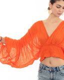 Elaticated body and sleeves oversized top in Orange