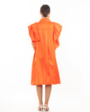 Oversized Ruffle Sleeves shirt dress in orange