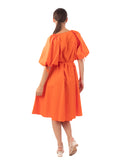 Oversized puff sleeve midi dress in Orange