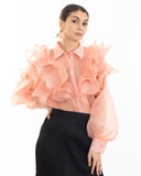 Multi Layer ruffles design sheer organza  shirt in Dusty Pink