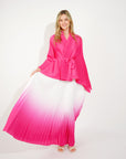 Full pleated Kimono sleeves cardigan top and tie dye print maxi skirt in pink