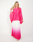 Full pleated Kimono sleeves cardigan top and tie dye print maxi skirt in pink