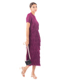 Pleated Midi dress with multi layer fringed tassel design in purple