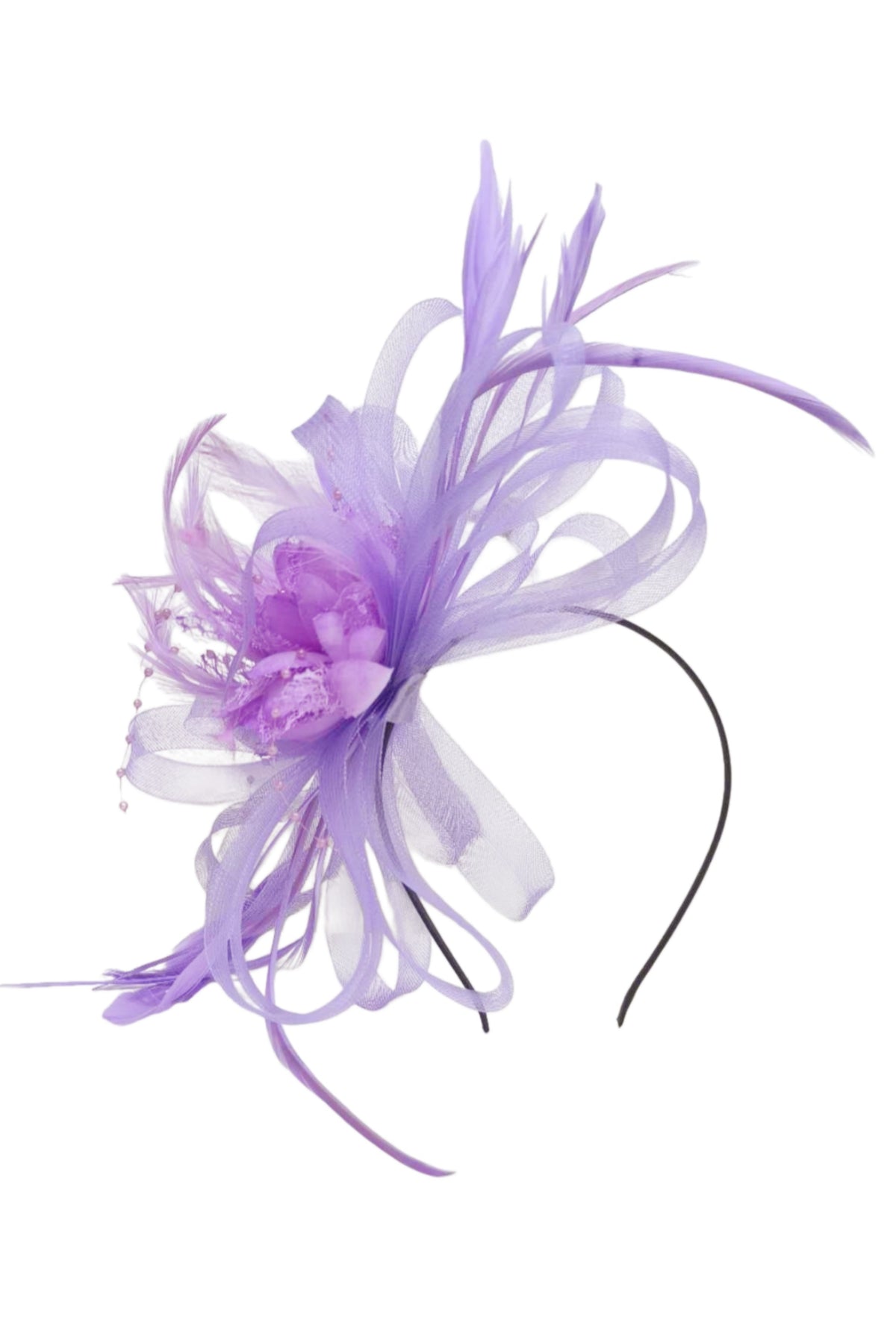 Feather &amp; Floral Fascinator Headband In Purple