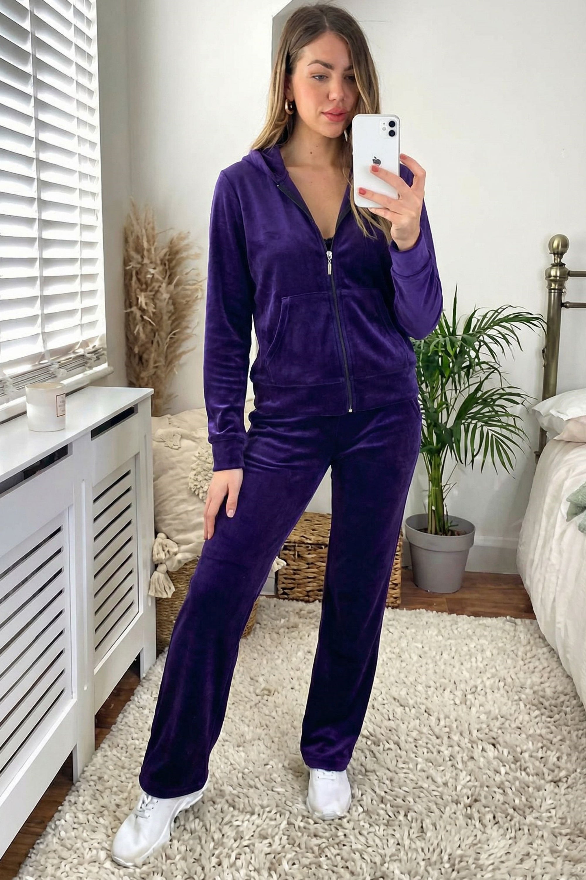 Velour Tracksuits With Hoody (Purple Color)