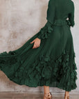 Floral Appliqué Pleated Maxi Dress with Side Tie Waist