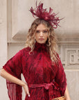 Feather & Floral Fascinator Headband In Burgundy