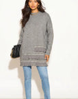 Jumper with Crystal trim & Chiffon Hem in grey