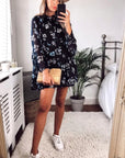 Multi floral print chiffon flowy shirt (BLACK)