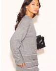Jumper with Crystal trim & Chiffon Hem in grey