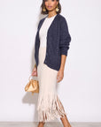 Navy color Cable Knitted Front Pockets Cardigan