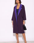 Contrast Lapel Belted Knitted Longline Cardigan in Purple