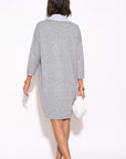 Contrast Lapel Belted Knitted Longline Cardigan in Grey