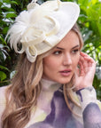 Fascinator With Feather & Sculptural Loop Detail In White