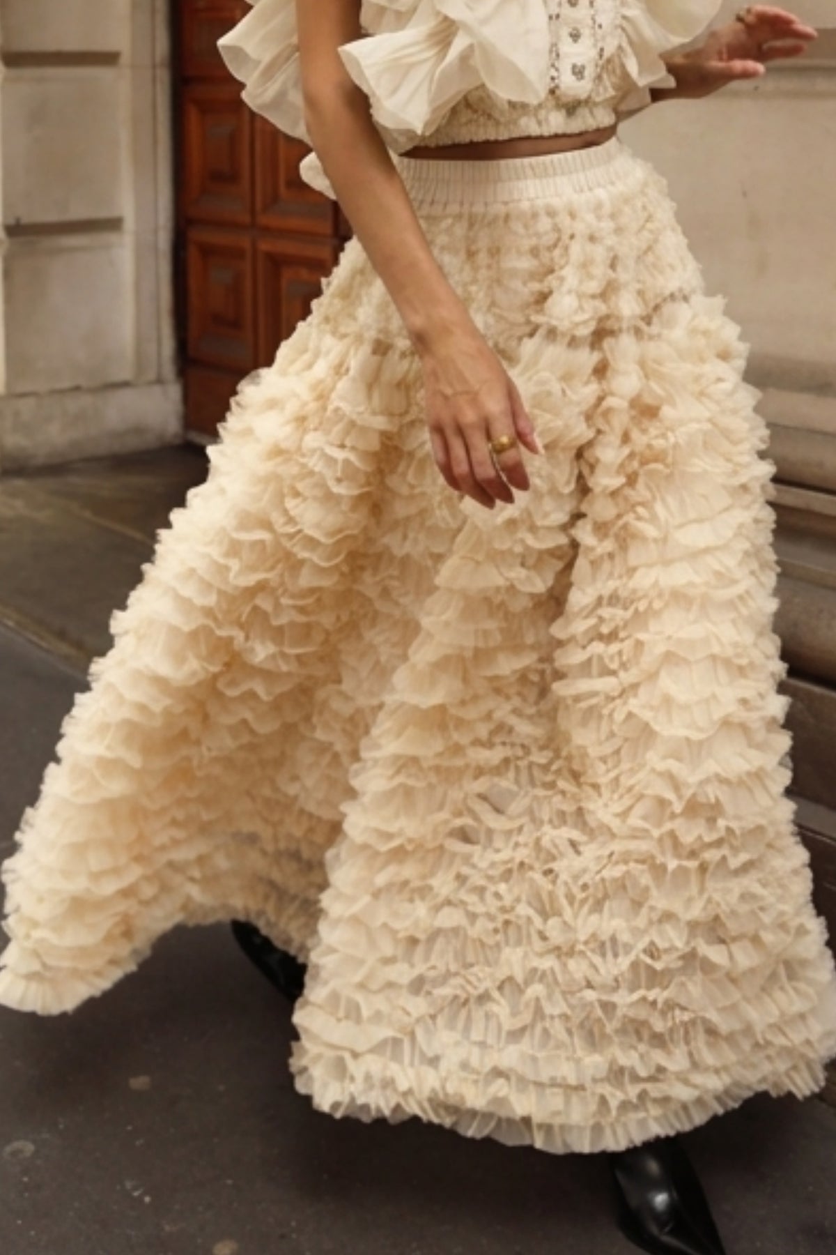 Statement Layered Ruffle Tulle Maxi Skirt