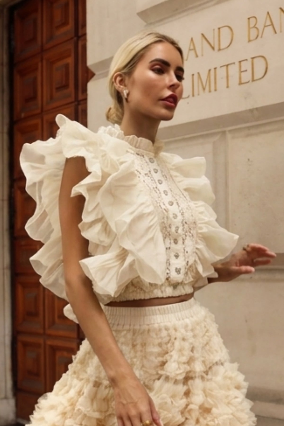 Statement Ruffle Lace Crop Top with Crystal Embellishment