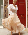 Statement Ruffle Tulle Tiered Maxi Skirt in Beige