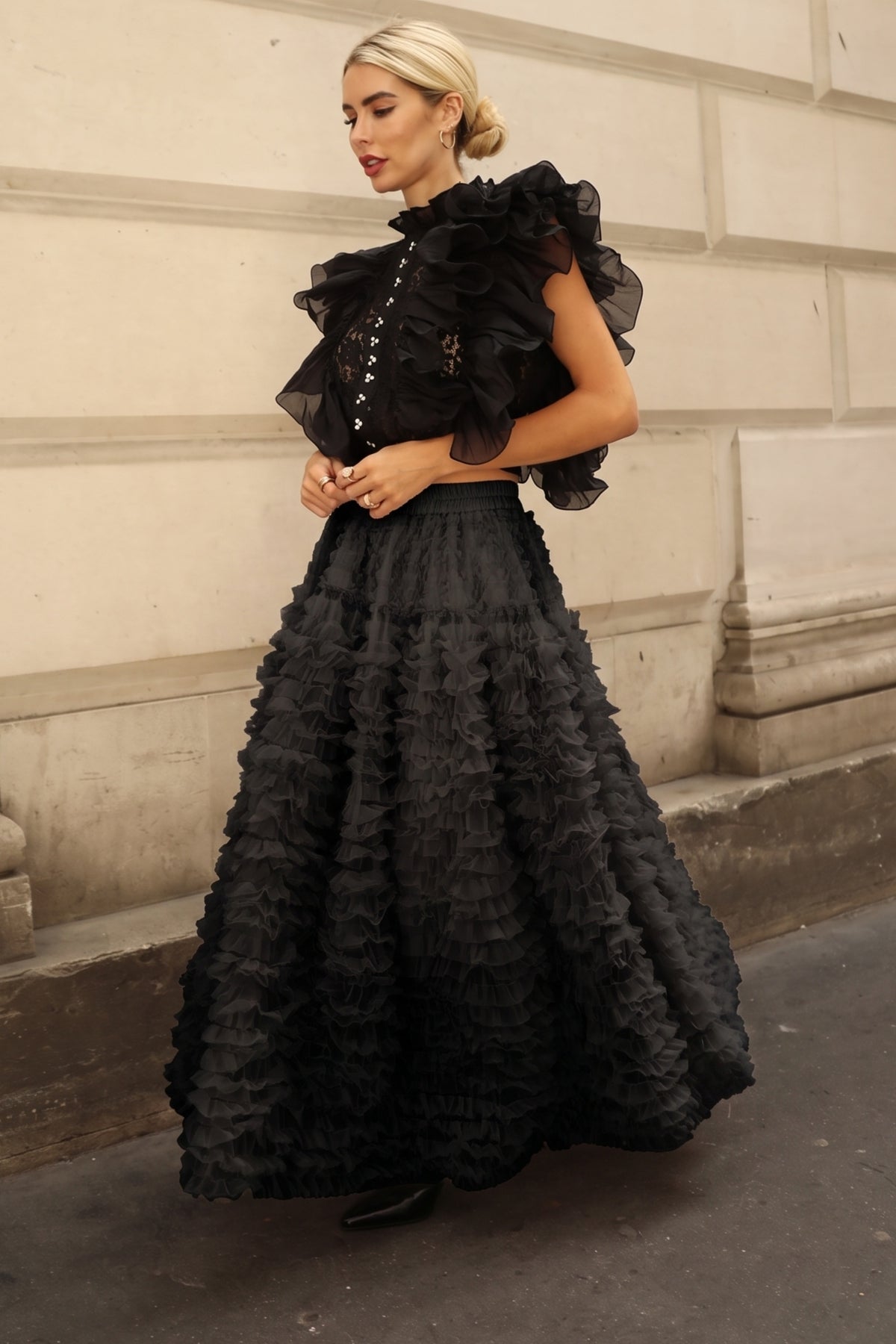 Statement Layered Ruffle Tulle Maxi Skirt