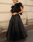 Statement Layered Ruffle Tulle Maxi Skirt