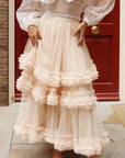 Statement Ruffle Tulle Tiered Maxi Skirt in Beige