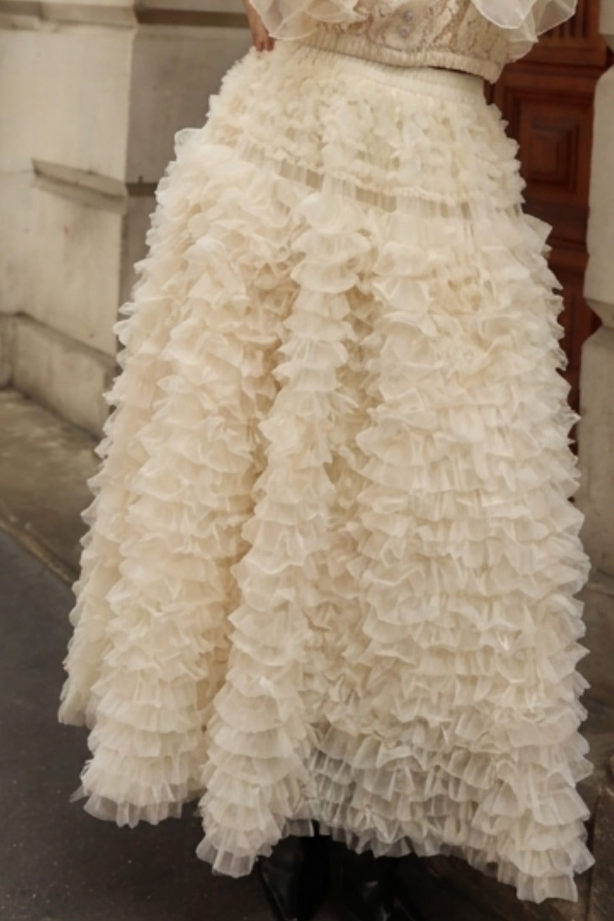 Statement Layered Ruffle Tulle Maxi Skirt